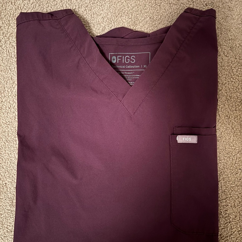 Figs Maroon V-Neck Scrub Top
